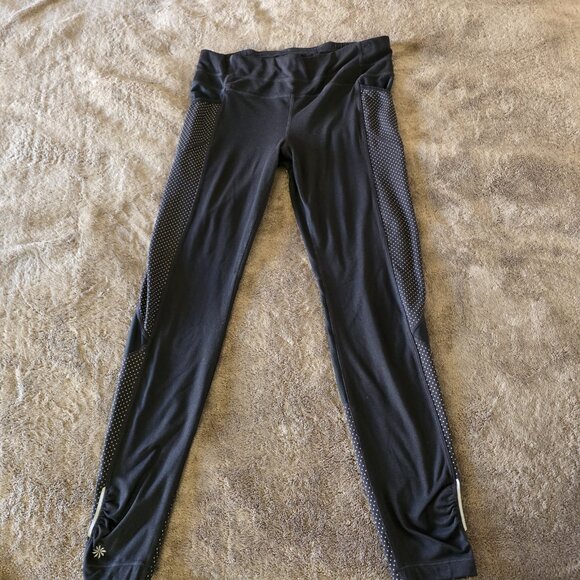 Athleta Dot Be Free Tight Leggings Women’s M Black Mesh Pocket Run Yoga 350178 - Picture 10 of 16